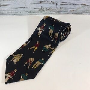 HUGO Boss 100% Silk Navy Blue Golfers Hand Made Men's Necktie Golf